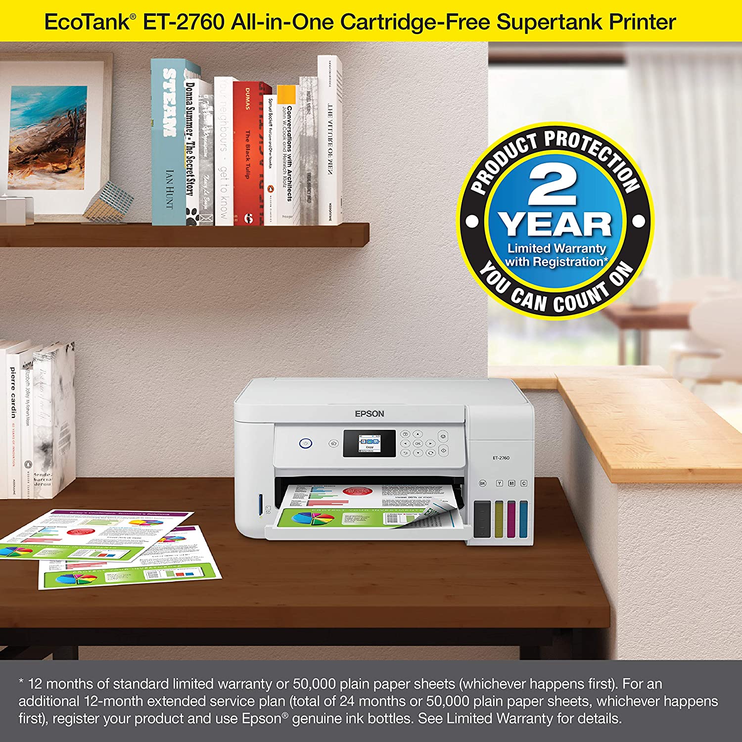 Epson EcoTank ET-2760 Wireless Color All-in-One Cartridge-Free Supertank Printer with Scanner and Copier Epson EcoTank ET-2760 Wireless Color All-in-One Cartridge-Free Supertank Printer with Scanner and Copier
